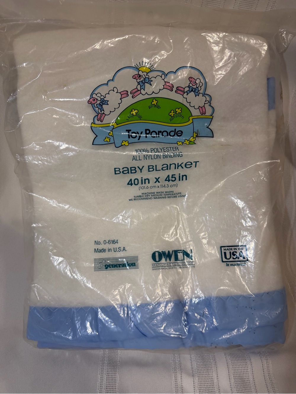 Baby Blanket - White with Blue Trim